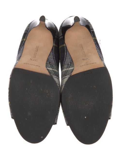 Manolo Blahnik Canvas Plaid Print T-Strap Sandals