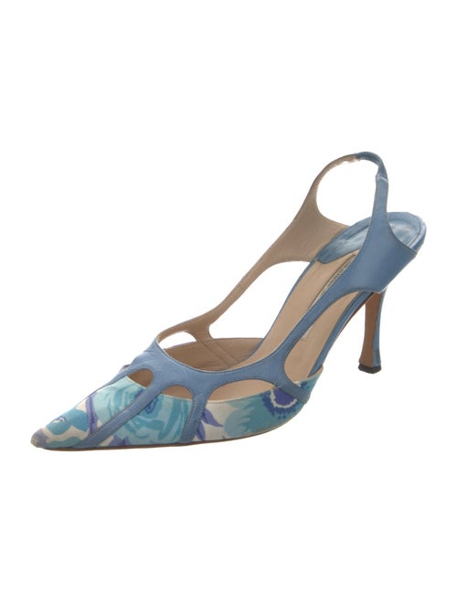 Manolo Blahnik Canvas Cutout Accent Slingback Pumps