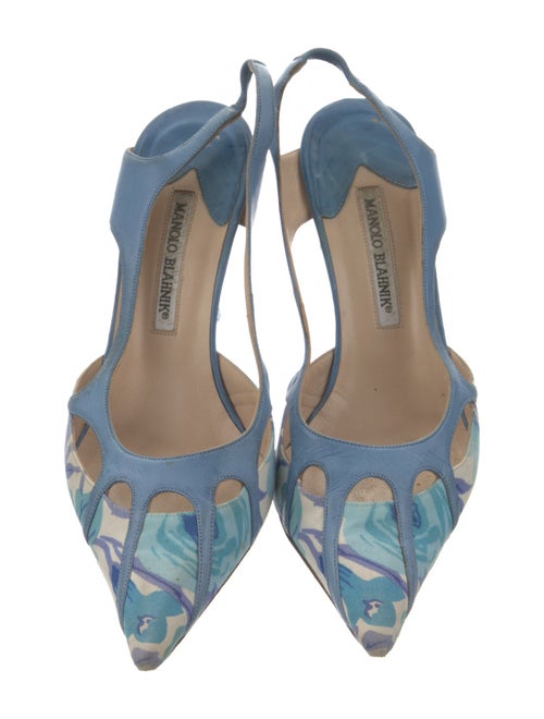 Manolo Blahnik Canvas Cutout Accent Slingback Pumps