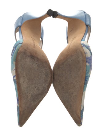 Manolo Blahnik Canvas Cutout Accent Slingback Pumps