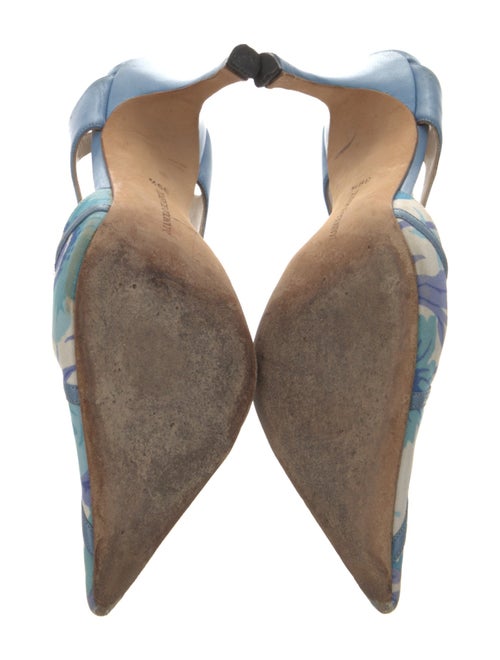 Manolo Blahnik Canvas Cutout Accent Slingback Pumps