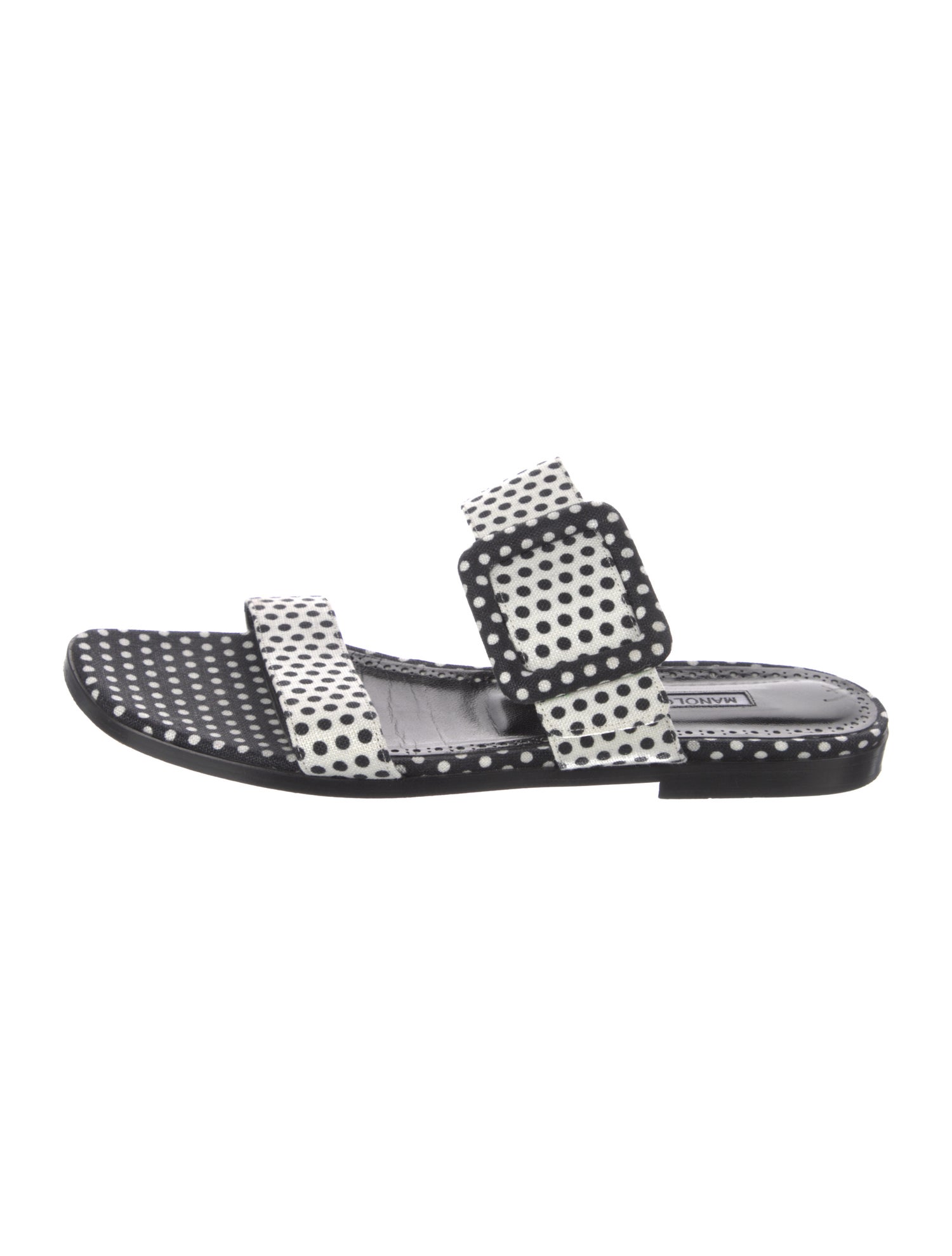 Manolo Blahnik Canvas Polka Dot Print Slides