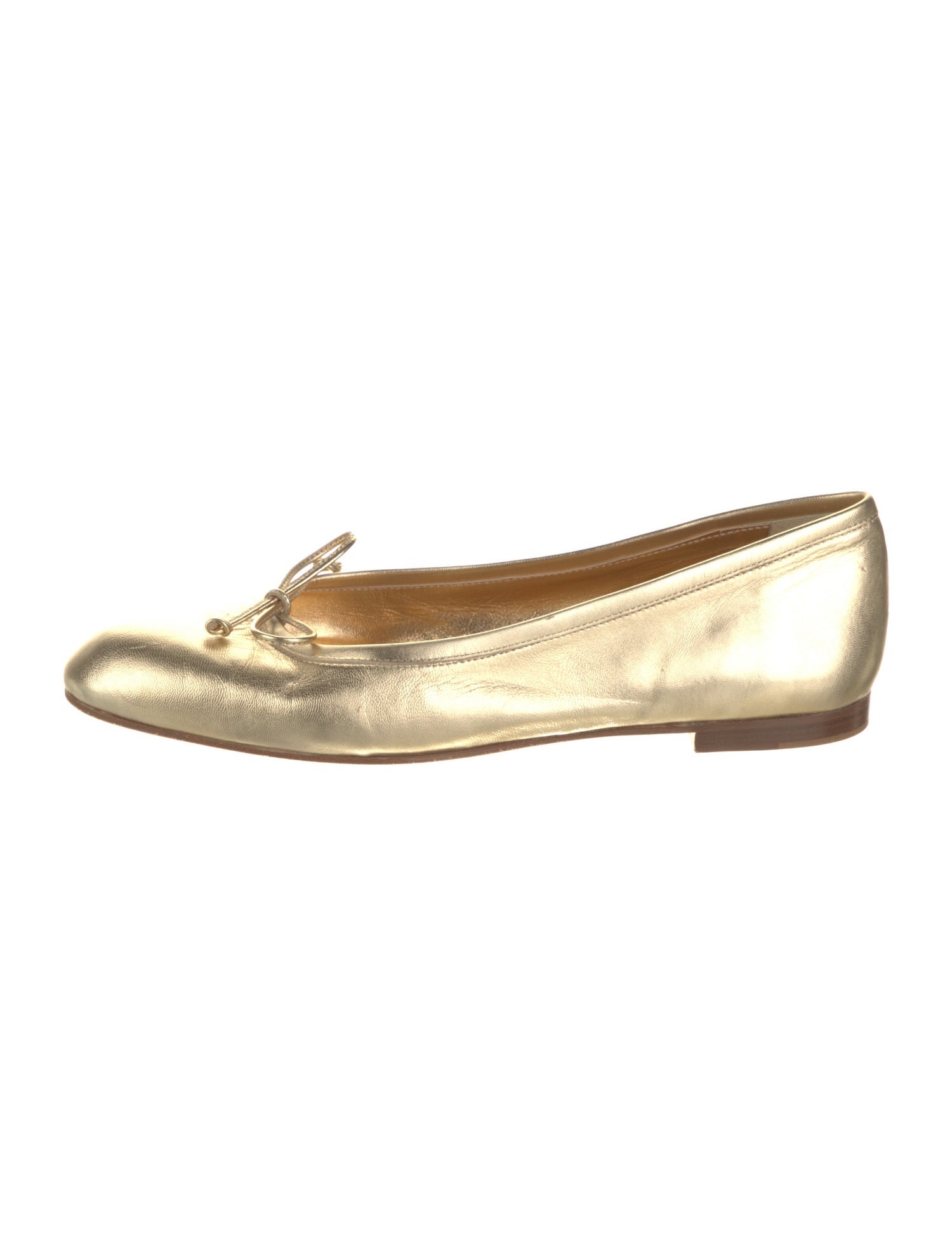 Manolo Blahnik Leather Bow Accents Ballet Flats