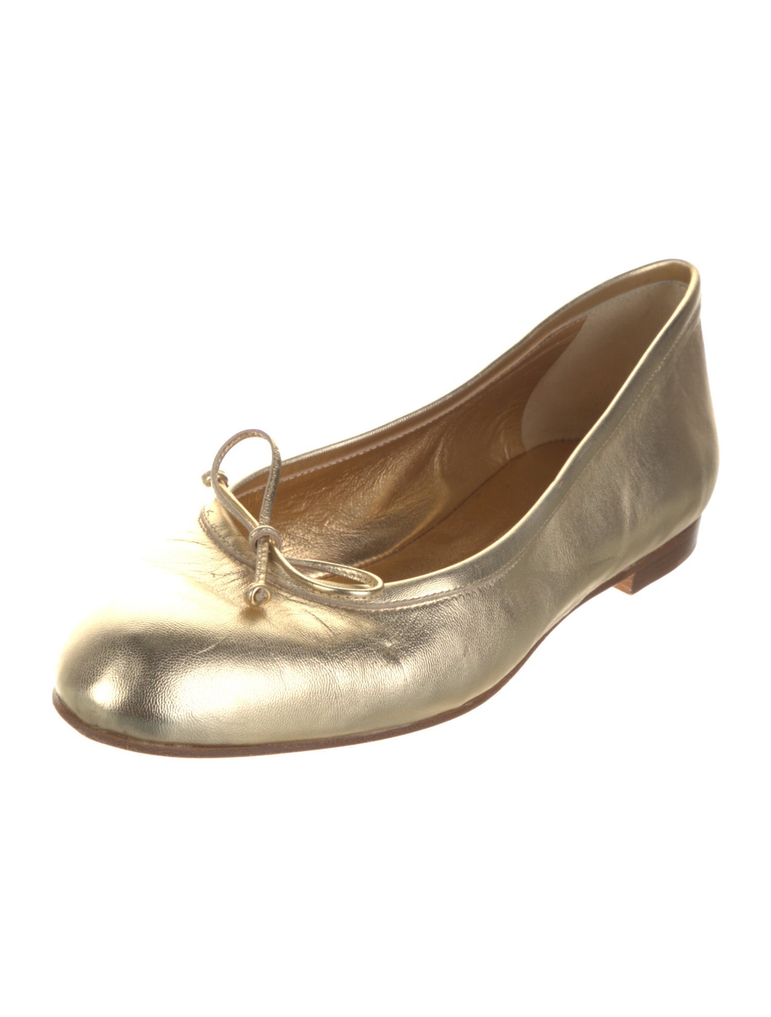 Manolo Blahnik Leather Bow Accents Ballet Flats