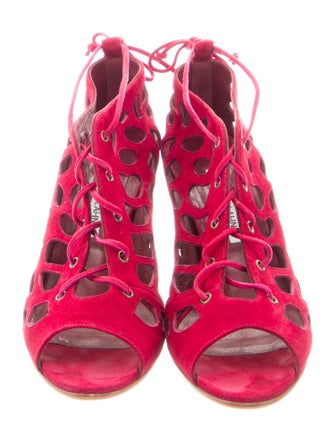 Manolo Blahnik Suede Cutout Accent T-Strap Pumps