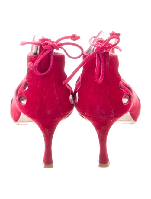 Manolo Blahnik Suede Cutout Accent T-Strap Pumps