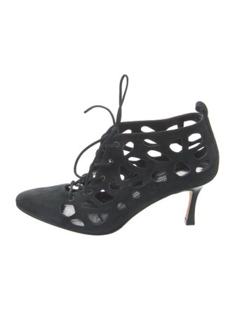 Manolo Blahnik Suede Lasercut Accents Pumps