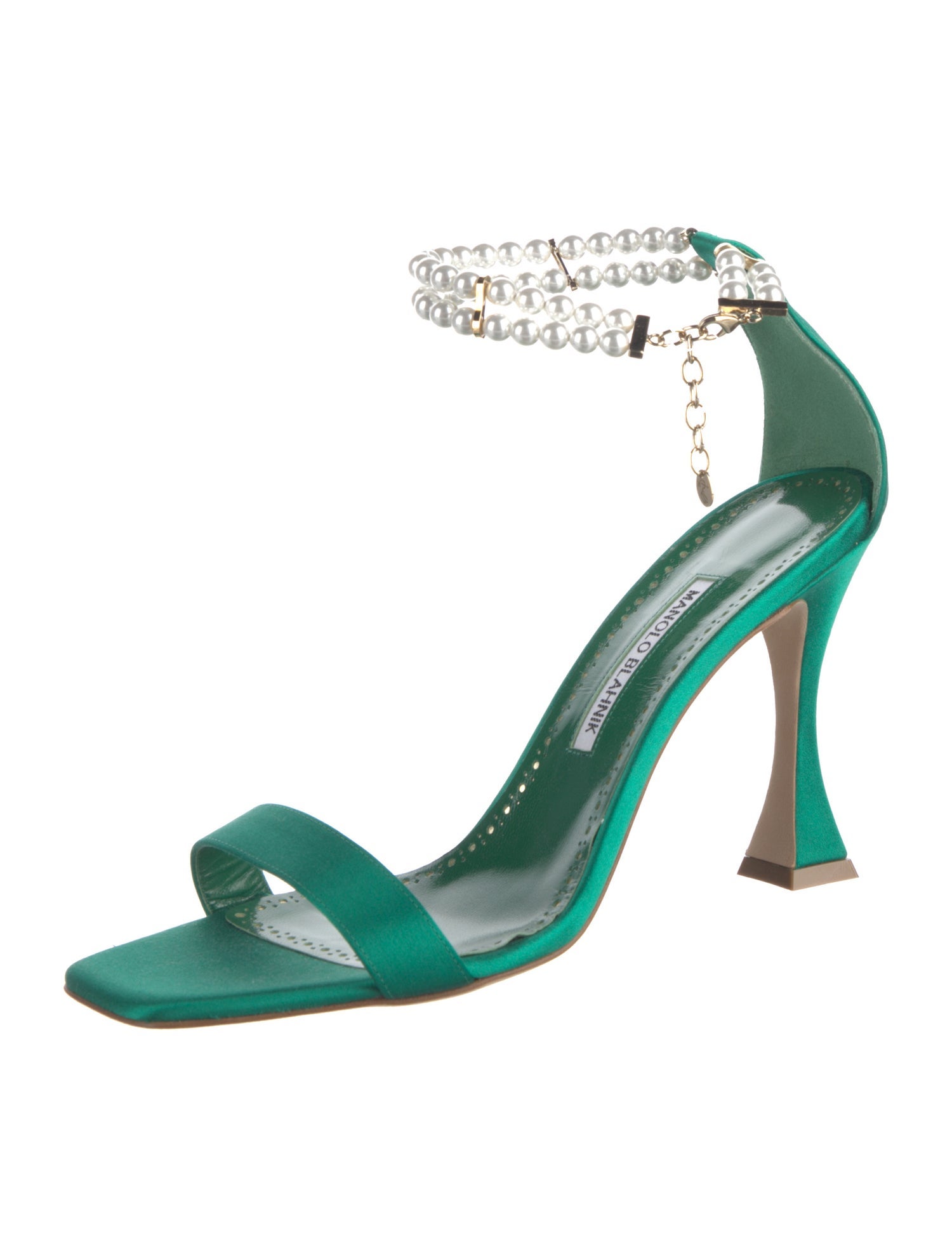 Manolo Blahnik Satin Beaded Accents Sandals