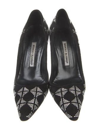 Manolo Blahnik Suede Crystal Embellishments Pumps