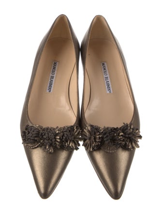 Manolo Blahnik Leather Fringe Trim Accent Flats