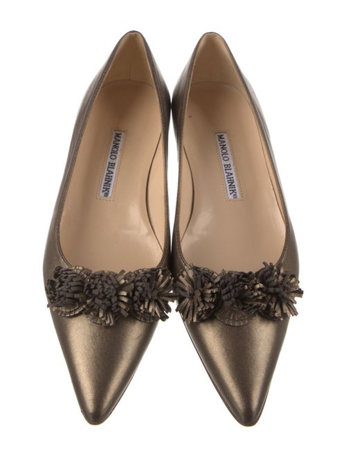 Manolo Blahnik Leather Fringe Trim Accent Flats