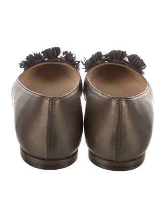 Manolo Blahnik Leather Fringe Trim Accent Flats