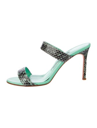 Manolo Blahnik Leather Animal Print Slides