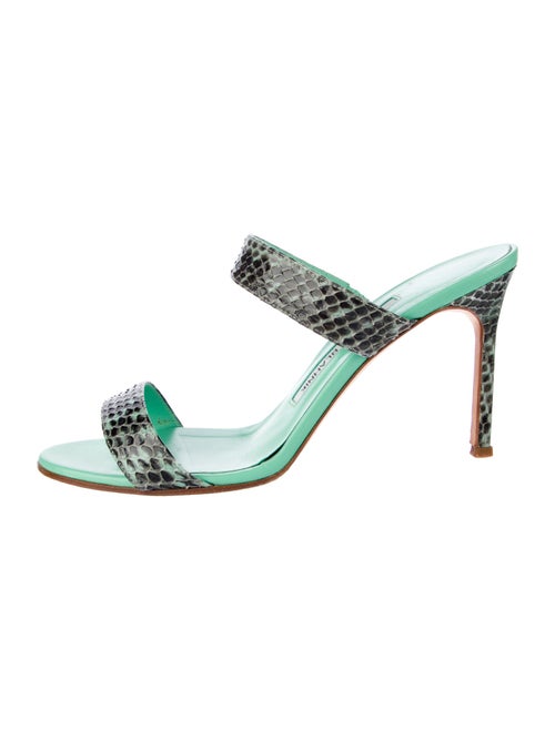 Manolo Blahnik Leather Animal Print Slides