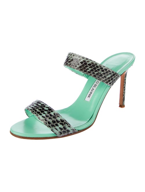 Manolo Blahnik Leather Animal Print Slides