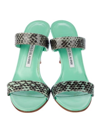 Manolo Blahnik Leather Animal Print Slides