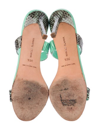 Manolo Blahnik Leather Animal Print Slides