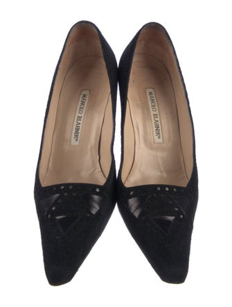 Manolo Blahnik Suede Lasercut Accents Pumps