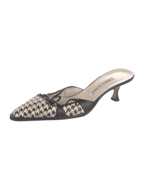 Manolo Blahnik Leather Houndstooth Print Slides
