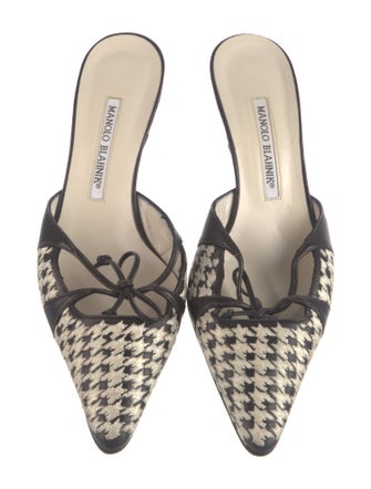 Manolo Blahnik Leather Houndstooth Print Slides
