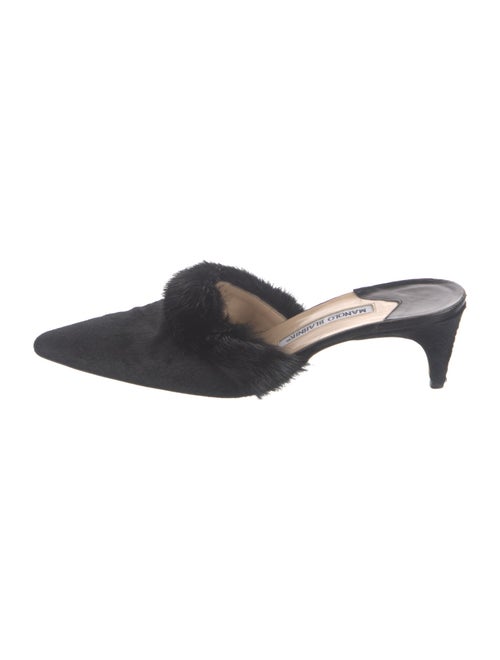 Manolo Blahnik Ponyhair Fur Trim Slides