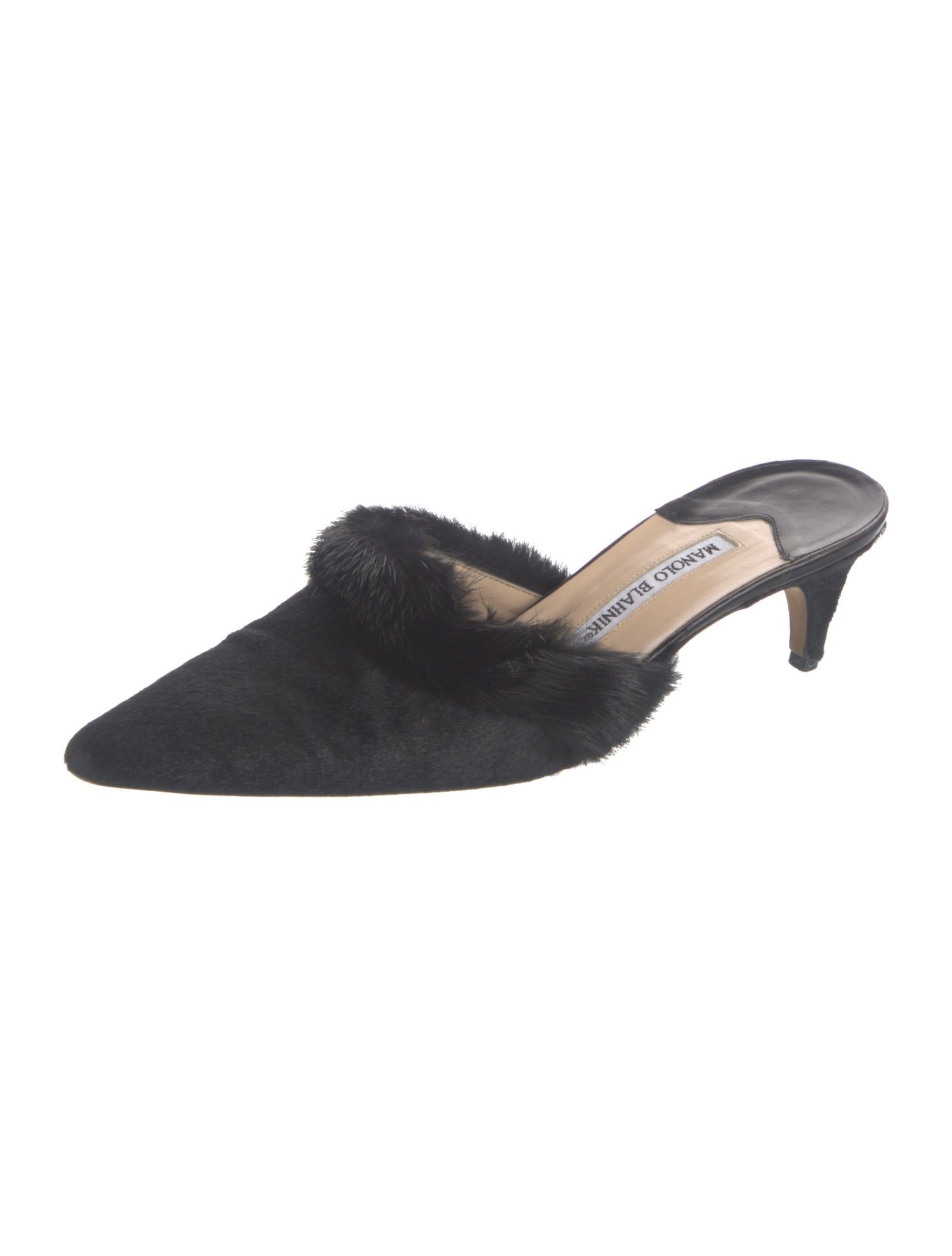 Manolo Blahnik Ponyhair Fur Trim Slides