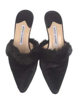 Manolo Blahnik Ponyhair Fur Trim Slides