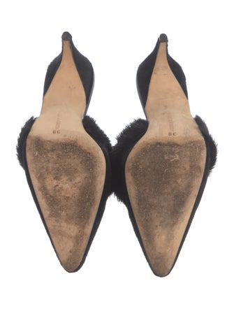 Manolo Blahnik Ponyhair Fur Trim Slides