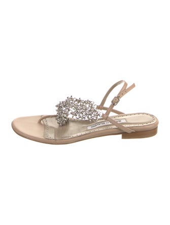 Manolo Blahnik Leather Chain-Link Accents Slingback Sandals