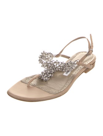 Manolo Blahnik Leather Chain-Link Accents Slingback Sandals