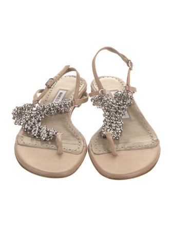 Manolo Blahnik Leather Chain-Link Accents Slingback Sandals