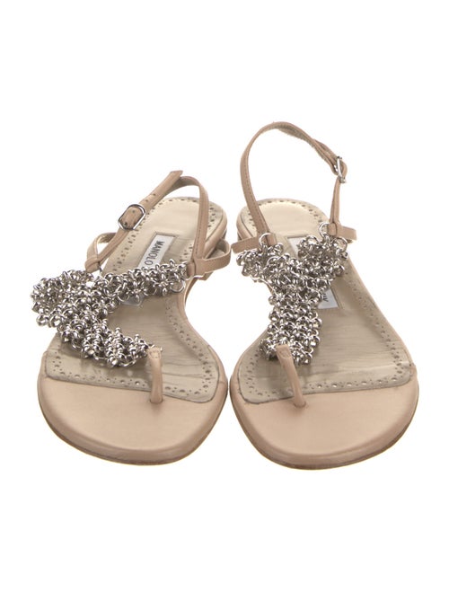 Manolo Blahnik Leather Chain-Link Accents Slingback Sandals