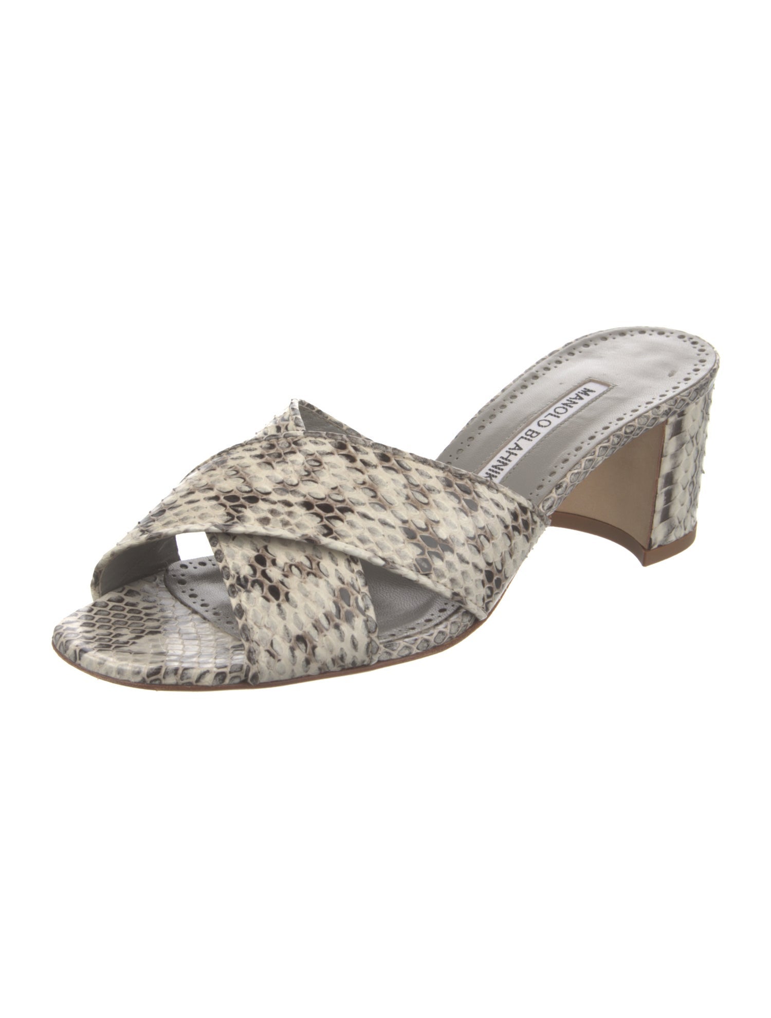 Manolo Blahnik Leather Animal Print Slides