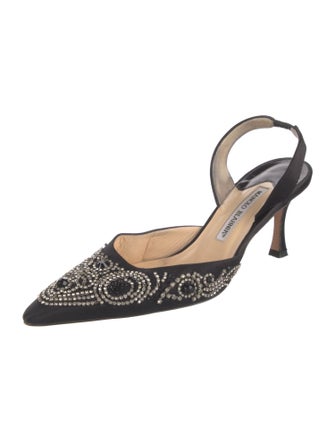 Manolo Blahnik Satin Crystal Embellishments Slingback Pumps