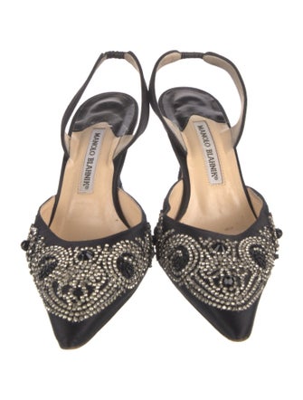 Manolo Blahnik Satin Crystal Embellishments Slingback Pumps