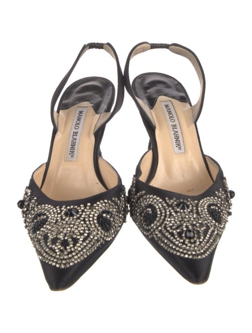 Manolo Blahnik Satin Crystal Embellishments Slingback Pumps