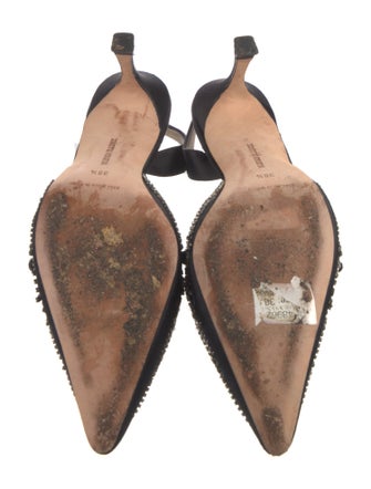 Manolo Blahnik Satin Crystal Embellishments Slingback Pumps