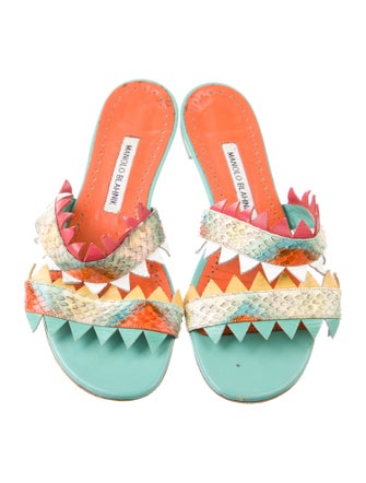 Manolo Blahnik Leather Animal Print Slides