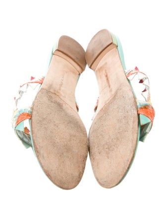 Manolo Blahnik Leather Animal Print Slides