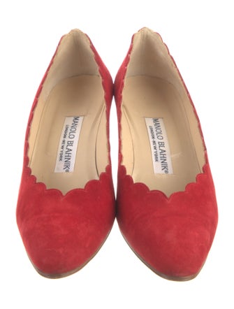 Manolo Blahnik Suede Scalloped Accent Pumps
