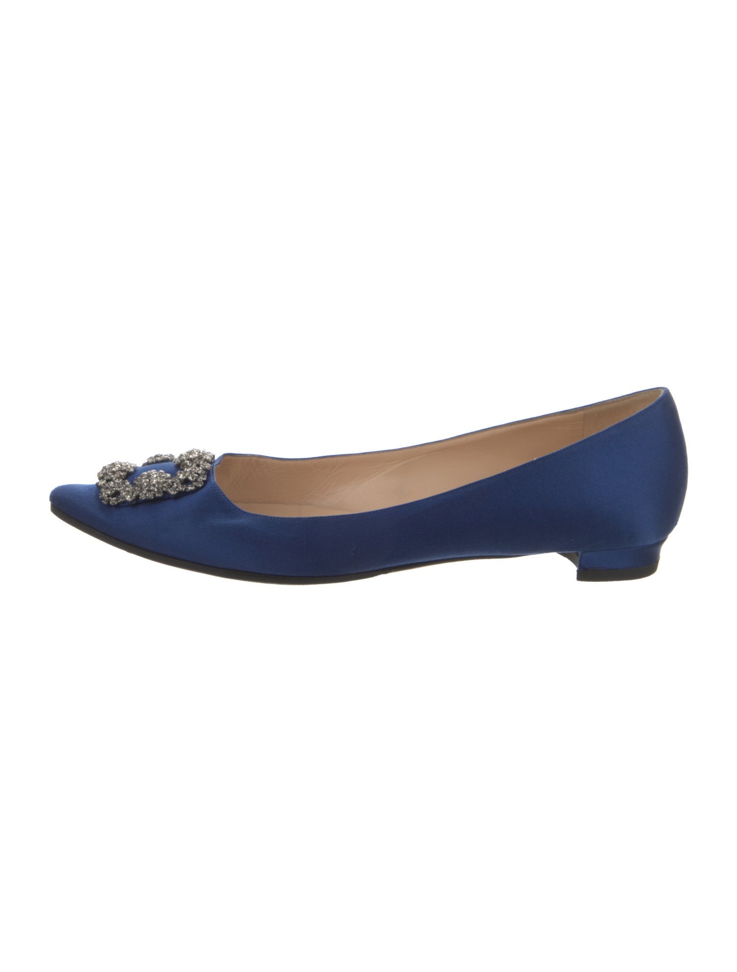 Manolo Blahnik Satin Crystal Embellishments Flats