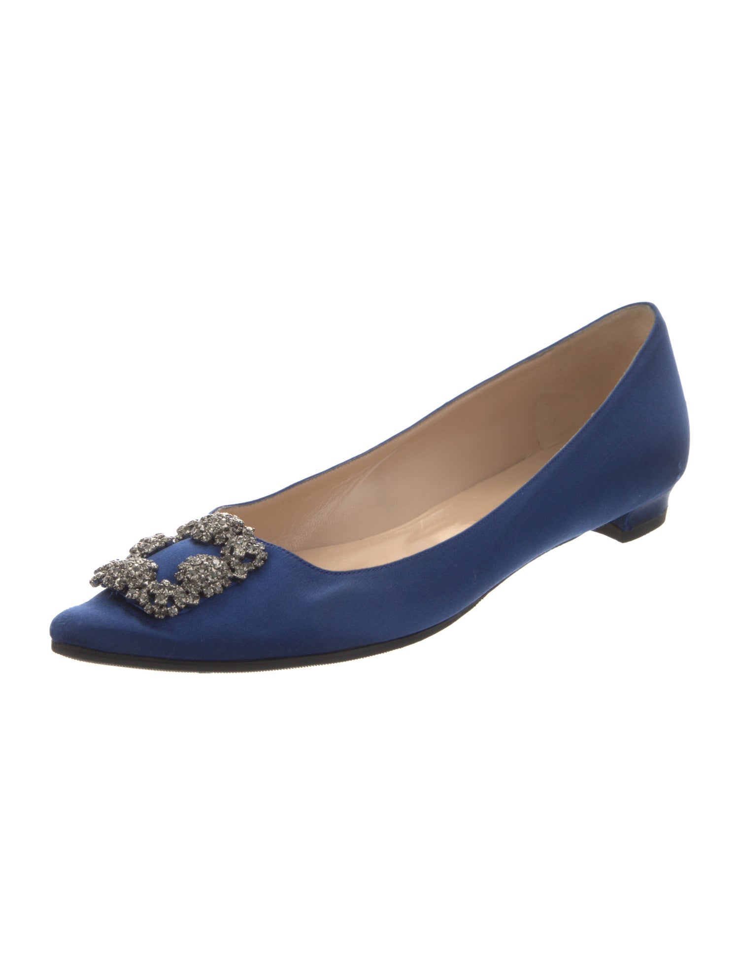 Manolo Blahnik Satin Crystal Embellishments Flats