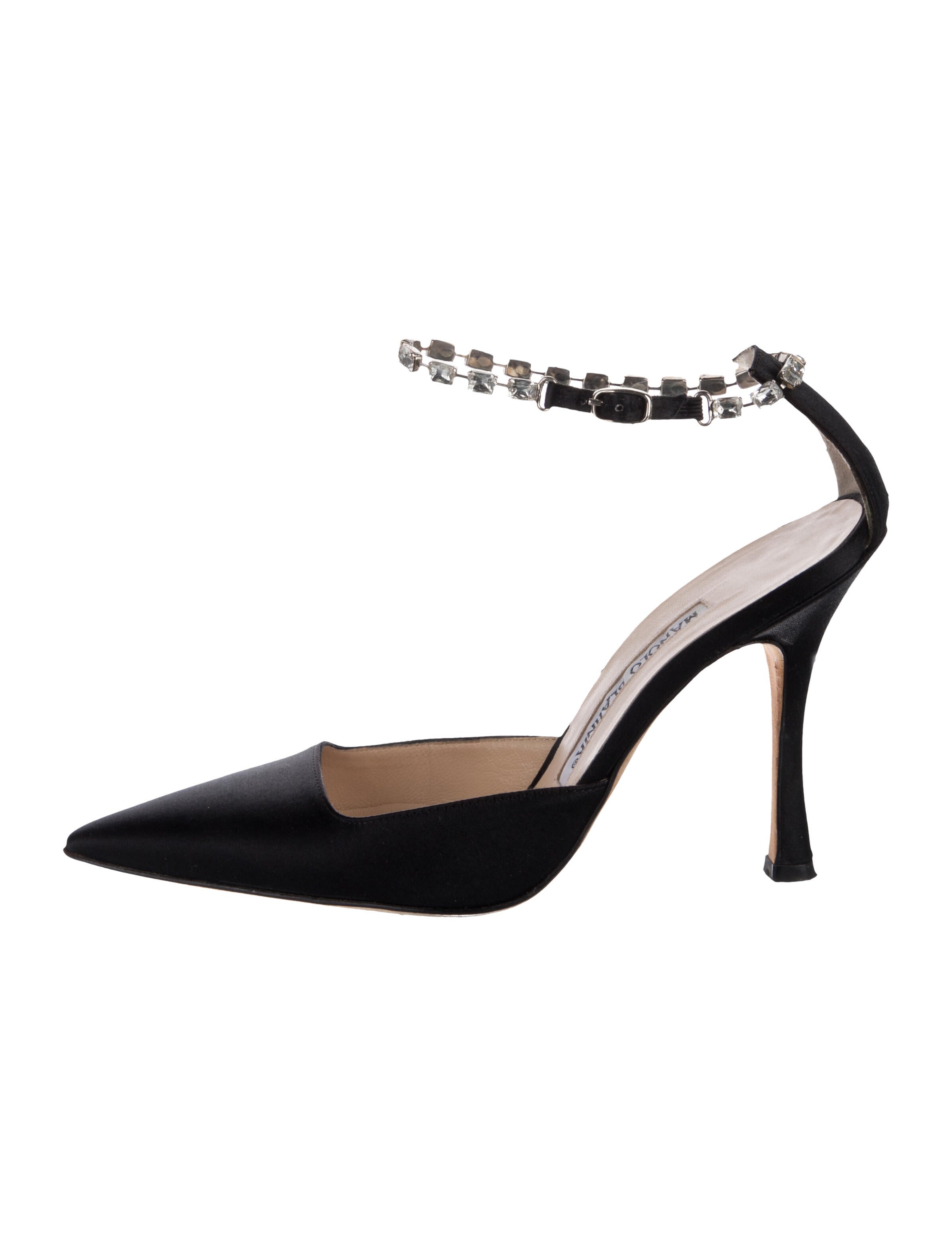 Manolo Blahnik Satin Crystal Embellishments D'Orsay Pumps