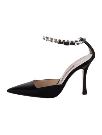Manolo Blahnik Satin Crystal Embellishments D'Orsay Pumps