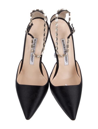 Manolo Blahnik Satin Crystal Embellishments D'Orsay Pumps