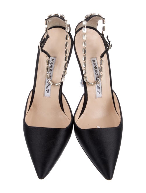 Manolo Blahnik Satin Crystal Embellishments D'Orsay Pumps