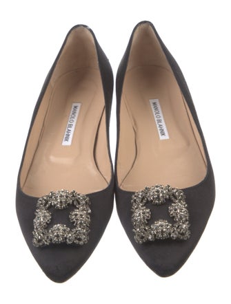 Manolo Blahnik Satin Crystal Embellishments Flats
