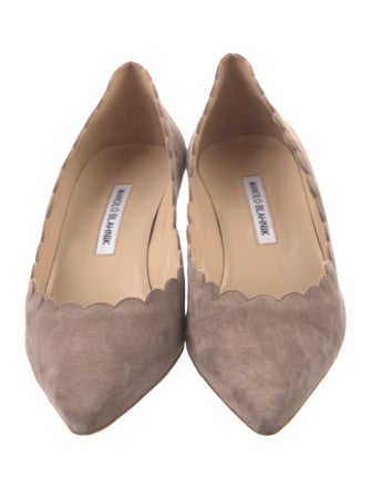 Manolo Blahnik Suede Scalloped Accent Pumps