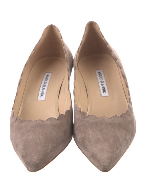 Manolo Blahnik Suede Scalloped Accent Pumps