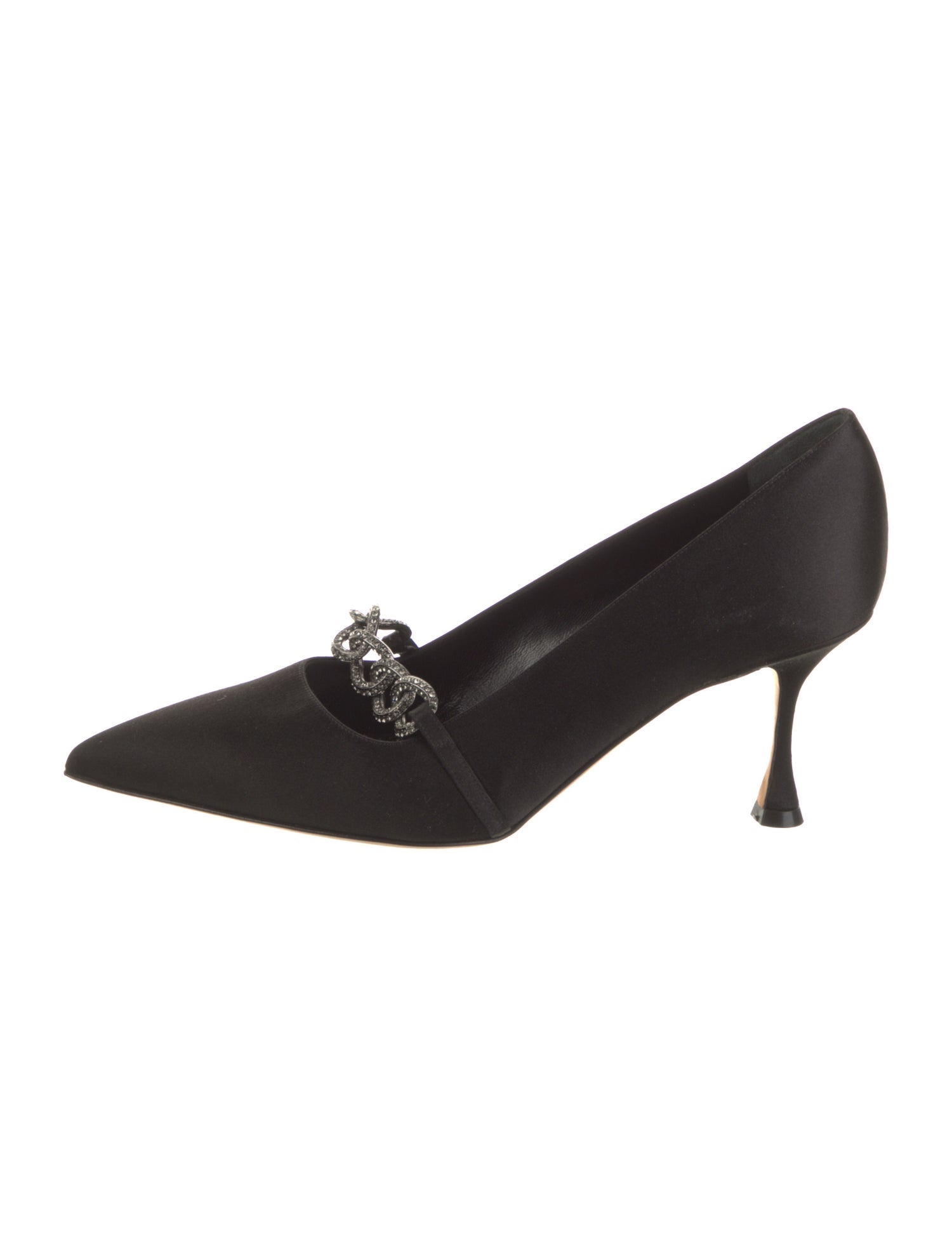 Manolo Blahnik Satin Chain-Link Accents Pumps